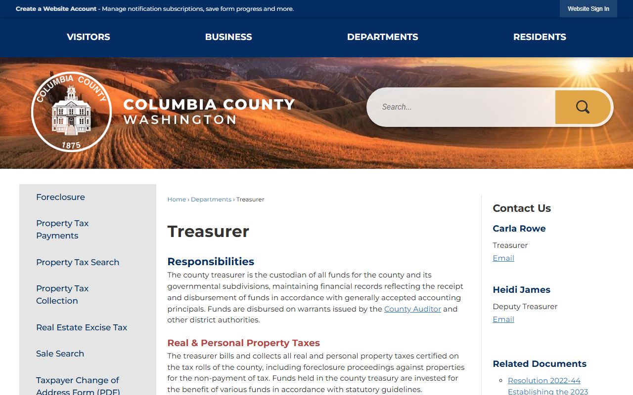 Columbia County treasurer property tax Dayton Washington
