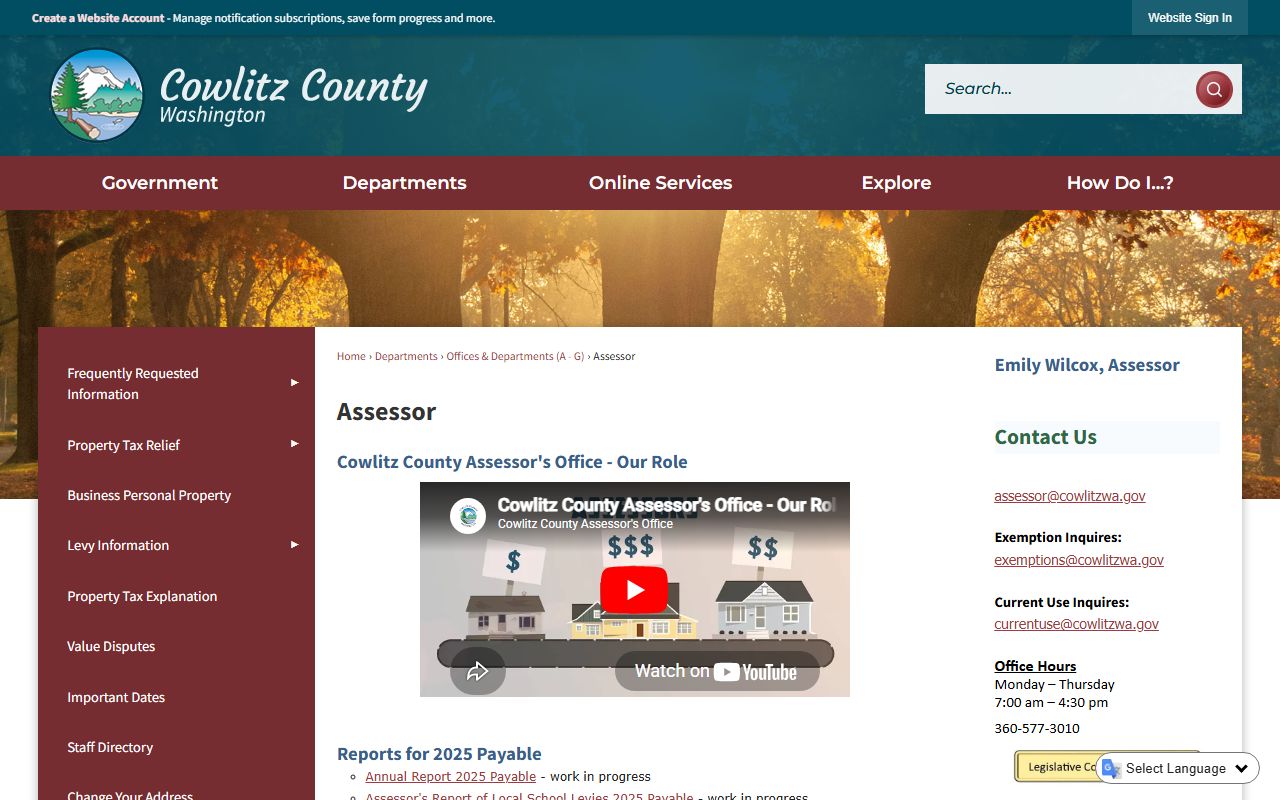 Cowlitz County property records assessor parcel search Washington