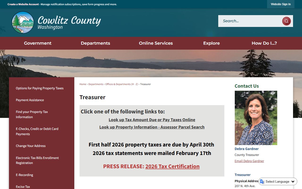 Cowlitz County property records Treasurer office Kelso Washington