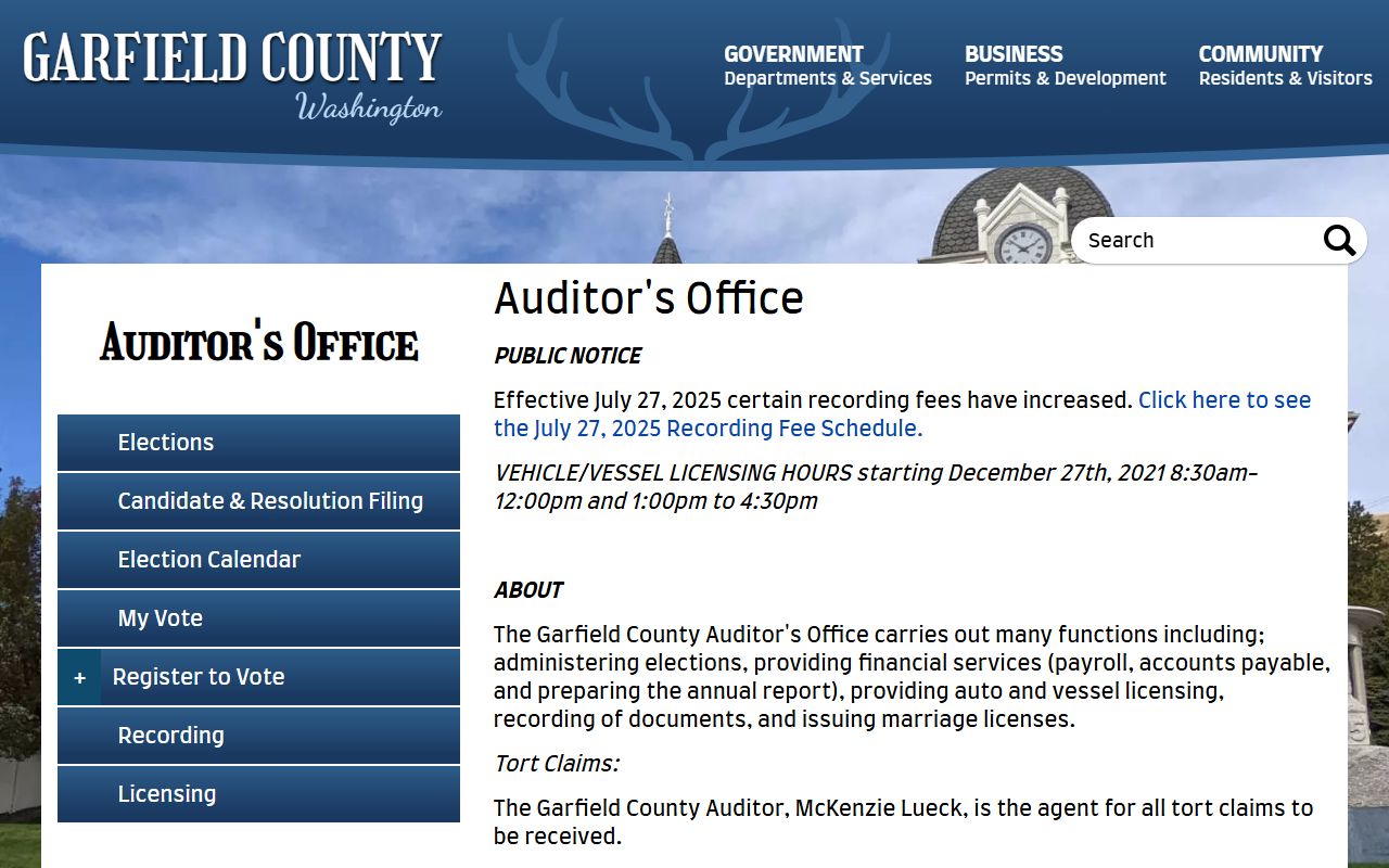 Garfield County property records auditor recorder Pomeroy