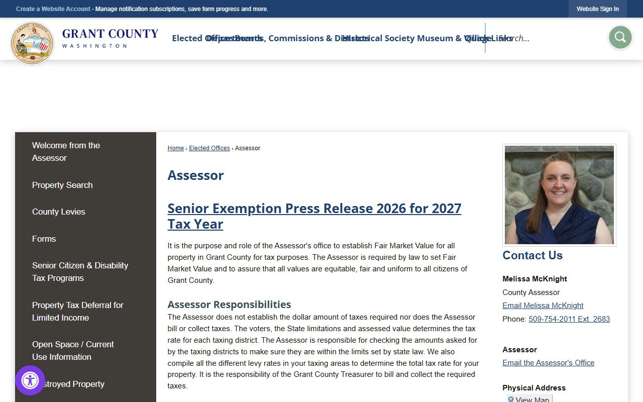 Grant County property records assessor office Ephrata Washington