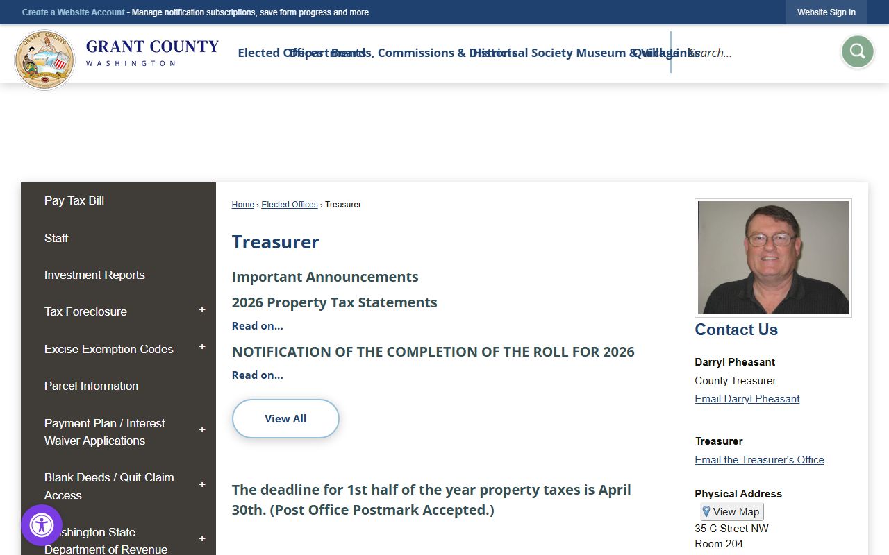 Grant County property records treasurer Ephrata Washington