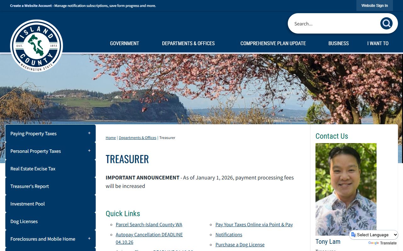 Island County property tax records Treasurer Coupeville Washington