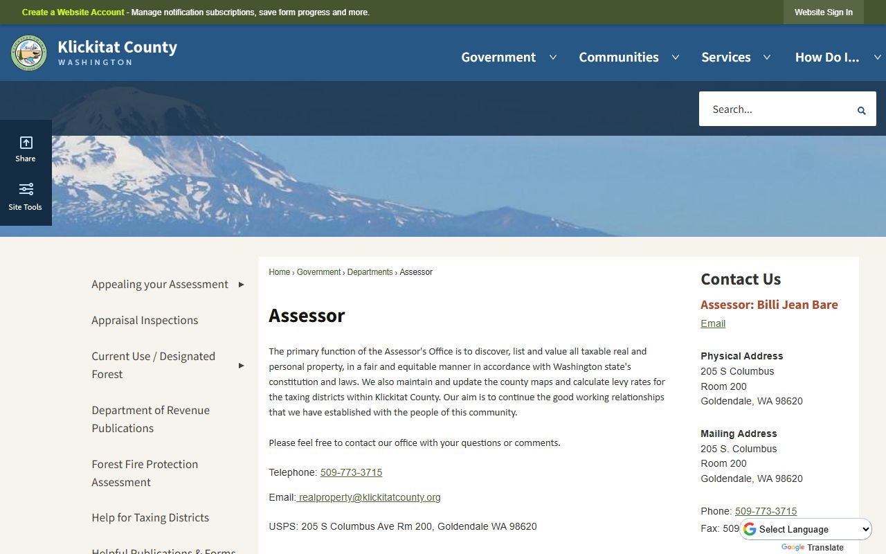 Klickitat County property records assessor