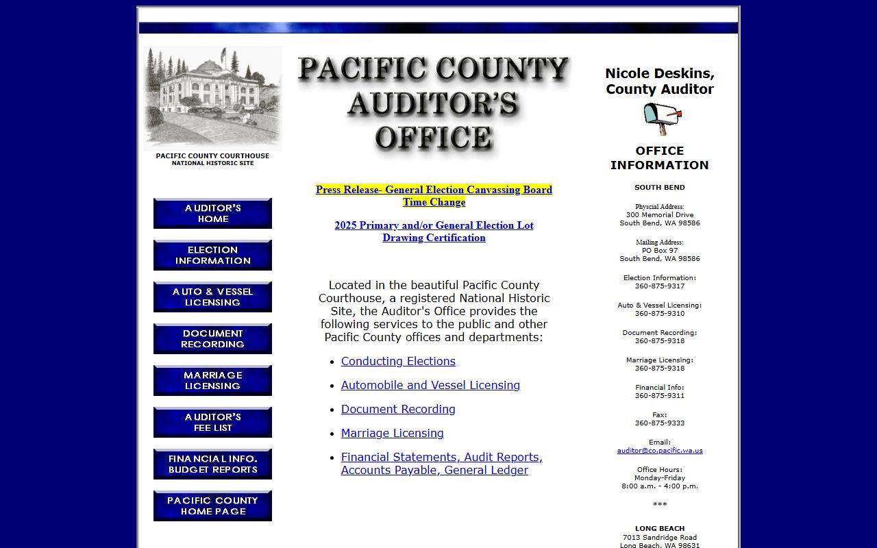 Pacific County Auditor property records recording