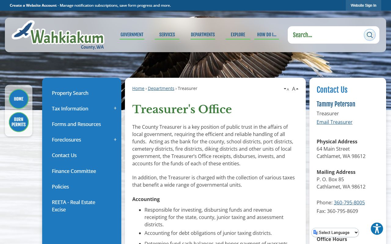 Wahkiakum County treasurer property tax