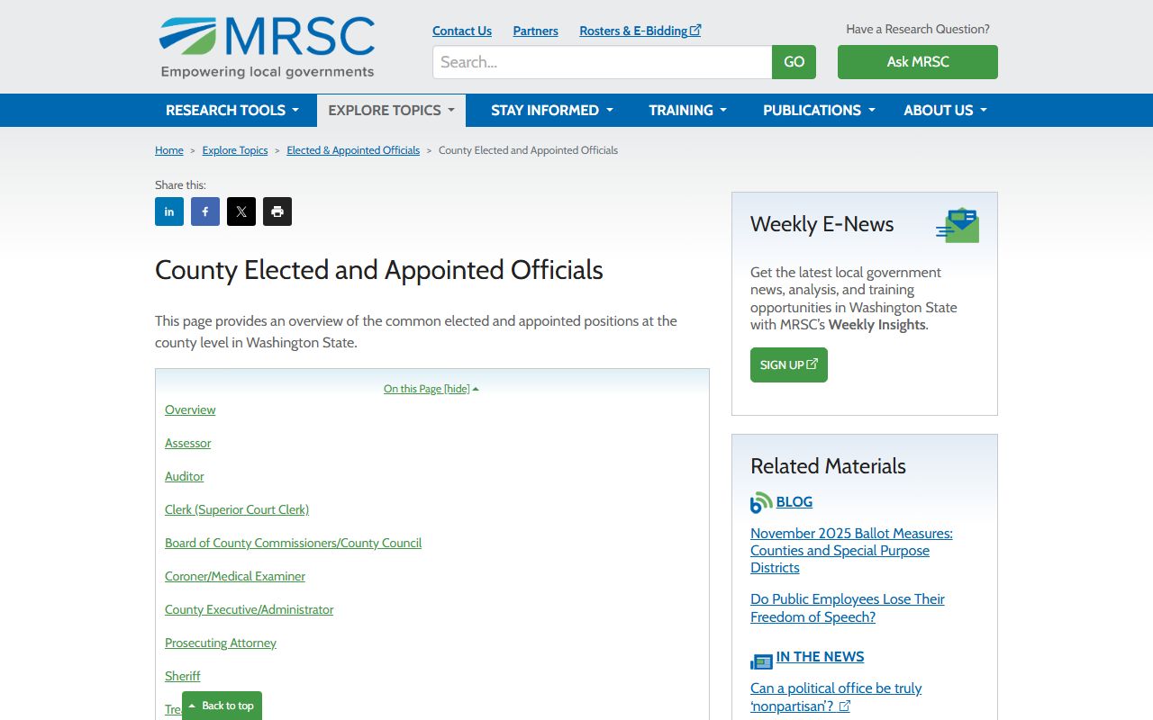 MRSC guide to county assessor roles and property records responsibilities in Washington